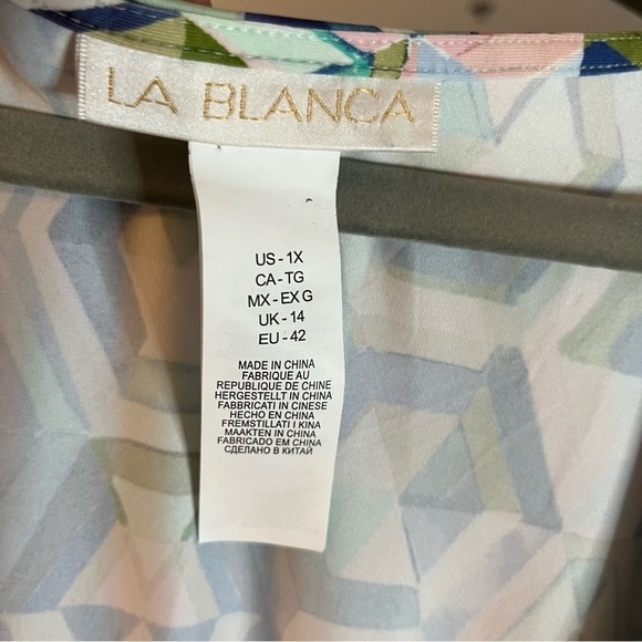 La Blanca Riviera Pink & Blue V Neck Caftan Style Swimsuit Coverup Sz 1X - Picture 9 of 10